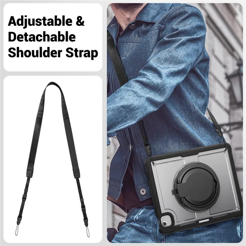 For iPad Air 13 (2025) / (2024) Case with Shoulder Strap / Pencil Slot Kickstand PC+TPU Tablet Cover - Transparent