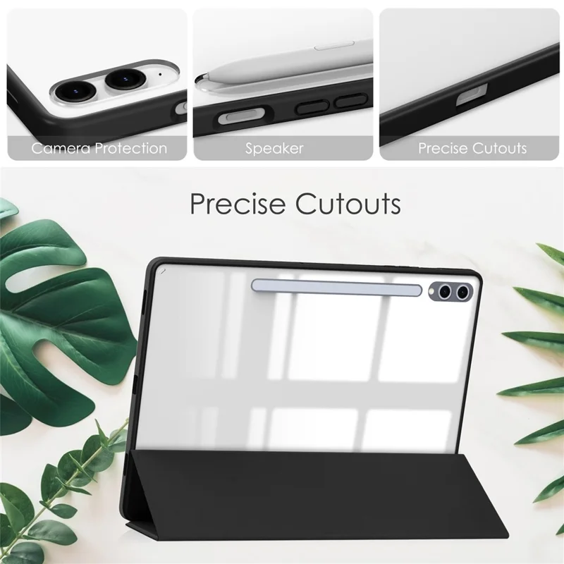 Para Samsung Galaxy Tab S10+ Case Clear Acrylic Leather Tableta Soporte de la Cubierta Auto Sueño / Despertar - Negro