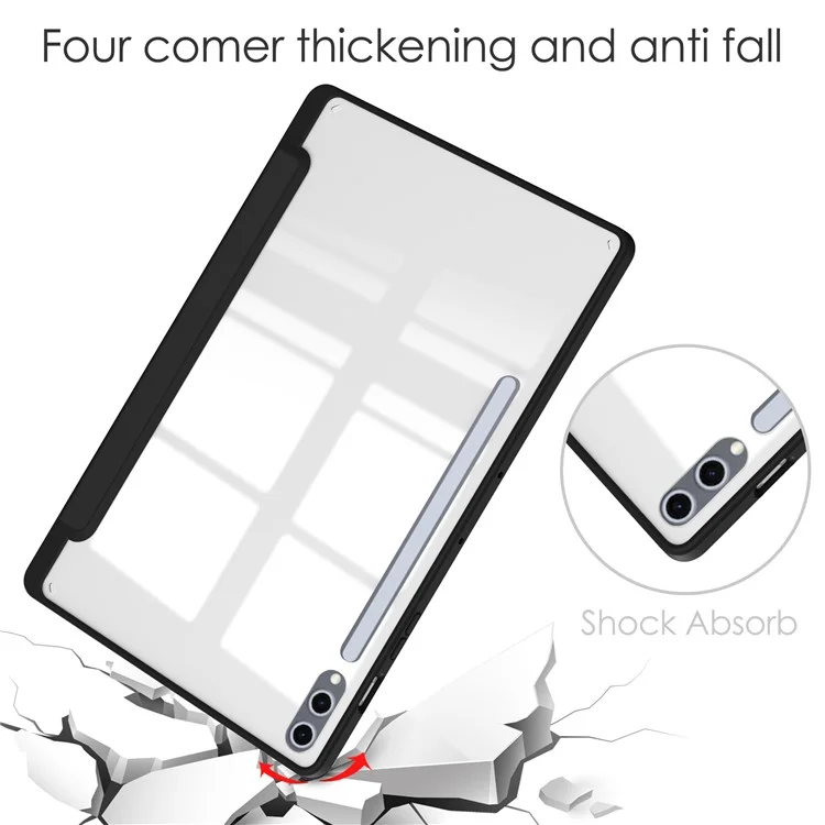 Para Samsung Galaxy Tab S10+ Case Clear Acrylic Leather Tableta Soporte de la Cubierta Auto Sueño / Despertar - Negro
