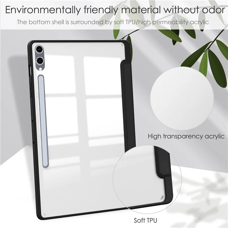 Para Samsung Galaxy Tab S10+ Case Clear Acrylic Leather Tableta Soporte de la Cubierta Auto Sueño / Despertar - Negro