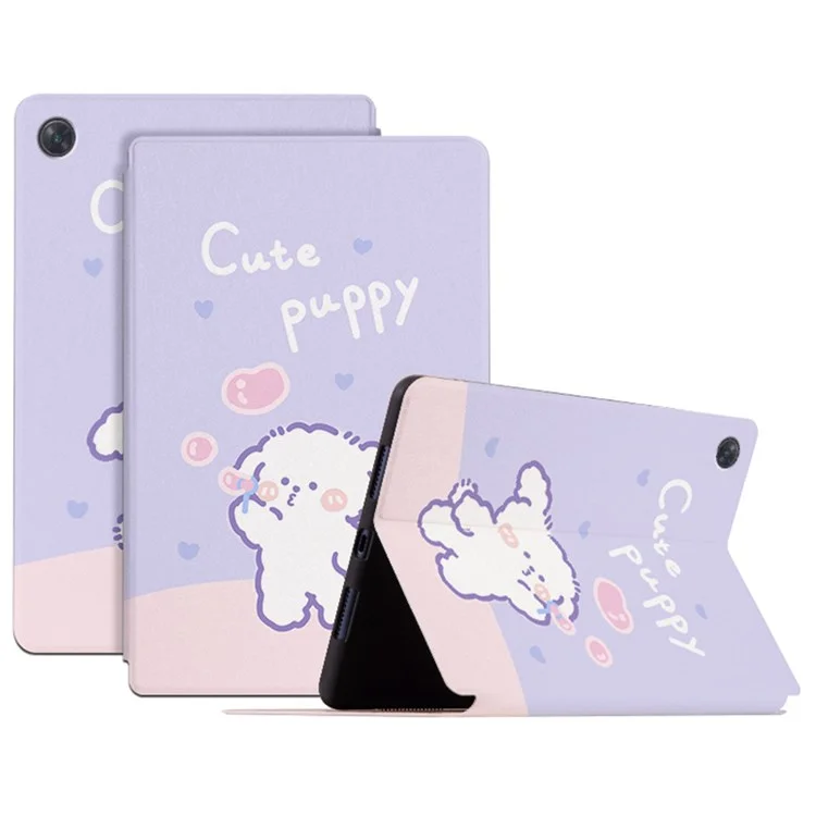 Para Oppo Pad Air 10.36 (2022) Funda a prueba de arañazos con soporte Patrón de dibujos animados Impreso Cubierta de piel de PU Caso de tableta Despertar/Dormir automático - Perro de burbujas