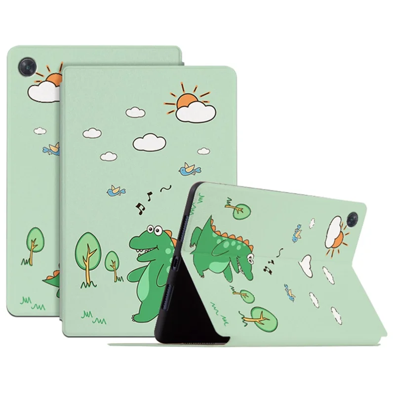 For Oppo Pad Air 10.36 (2022) Scratch-Proof Case with Stand Cartoon Pattern Printed PU Leather Cover Auto Wake/Sleep Tablet Case - Walking Dinosaur