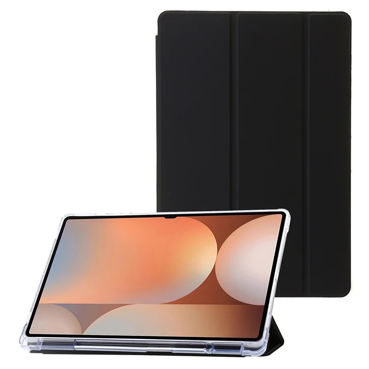 Per Samsung Galaxy Tab S10 Ultra Case Tri-Fold Stand in Pelle+tpu+copertina di Tablet Acrilico Trasparente - Nero