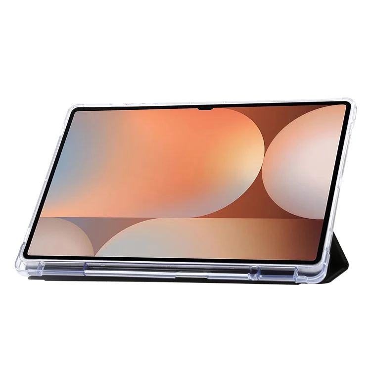 Per Samsung Galaxy Tab S10 Ultra Case Tri-Fold Stand in Pelle+tpu+copertina di Tablet Acrilico Trasparente - Nero
