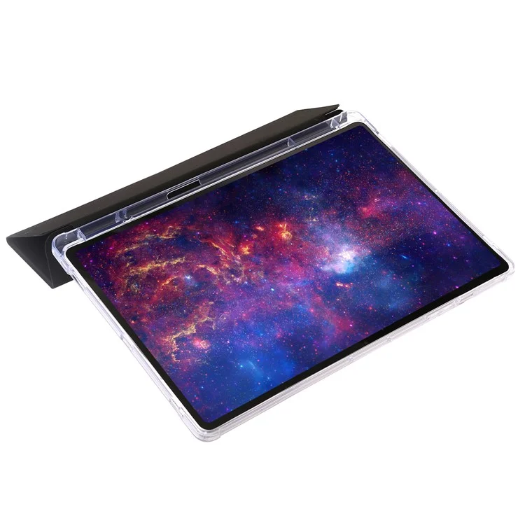 Per Samsung Galaxy Tab S10 Ultra Case Tri-Fold Stand in Pelle+tpu+copertina di Tablet Acrilico Trasparente - Nero