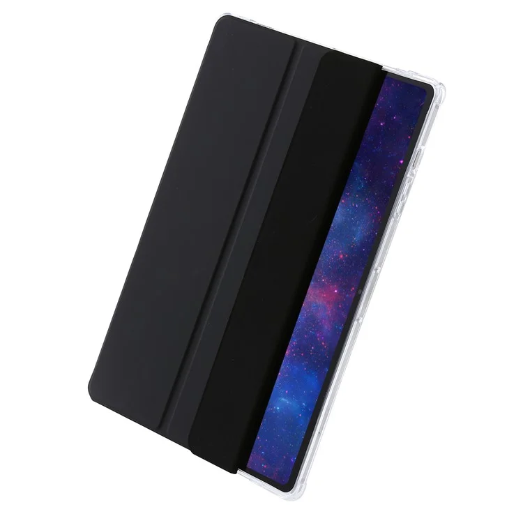 Per Samsung Galaxy Tab S10 Ultra Case Tri-Fold Stand in Pelle+tpu+copertina di Tablet Acrilico Trasparente - Nero