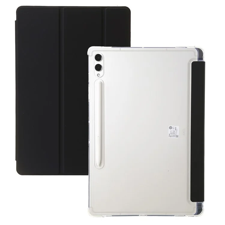Per Samsung Galaxy Tab S10 Ultra Case Tri-Fold Stand in Pelle+tpu+copertina di Tablet Acrilico Trasparente - Nero