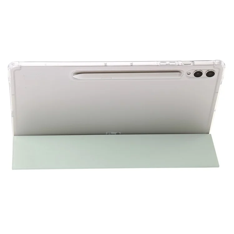 For Samsung Galaxy Tab S10 Ultra Case Tri-Fold Stand Leather+TPU+Acrylic Clear Back Tablet Cover - Light Green