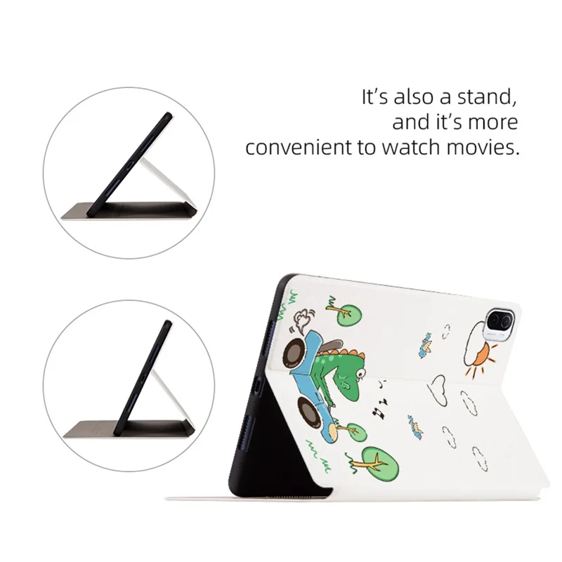 For Xiaomi Pad 5/Pad 5 Pro Scratch Resistant Case with Stand Cartoon Pattern Printed PU Leather Cover Auto Wake/Sleep Tablet Case - Driving Dinosaur