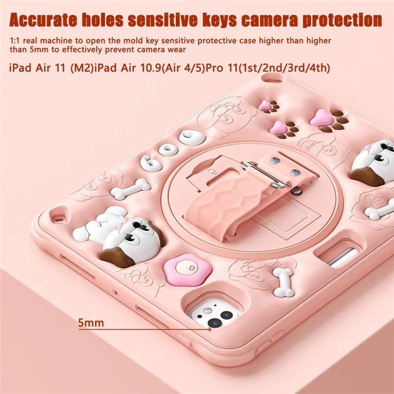 For iPad Pro 11 (2024) Case with Shoulder Strap Kickstand Cute Dog PC+Silicone+TPU Tablet Cover