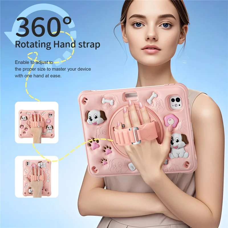 For iPad Pro 11 (2024) Case with Shoulder Strap Kickstand Cute Dog PC+Silicone+TPU Tablet Cover