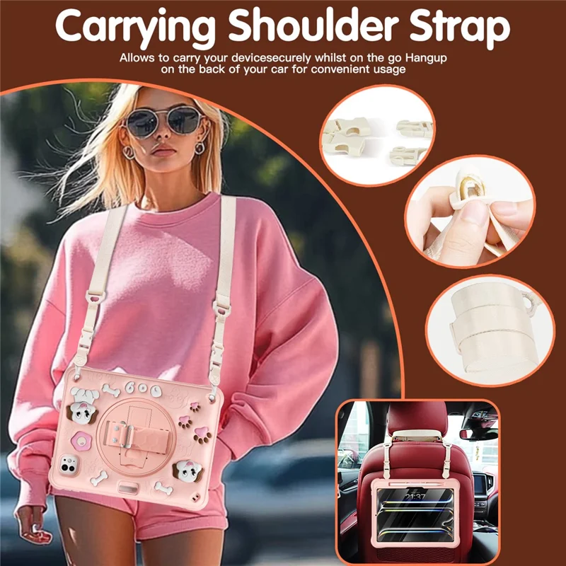For iPad Pro 11 (2024) Case with Shoulder Strap Kickstand Cute Dog PC+Silicone+TPU Tablet Cover