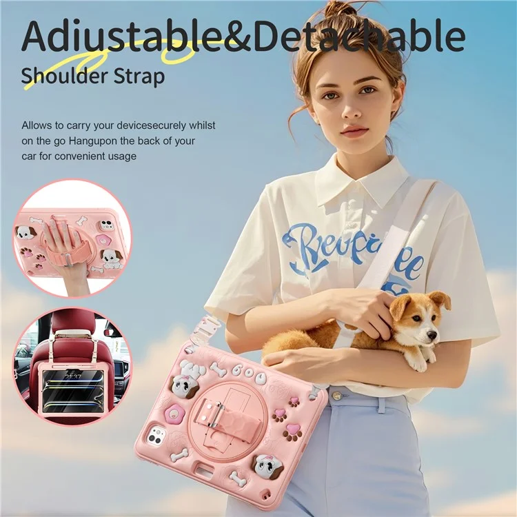 For iPad Pro 11 (2024) Case with Shoulder Strap Kickstand Cute Dog PC+Silicone+TPU Tablet Cover