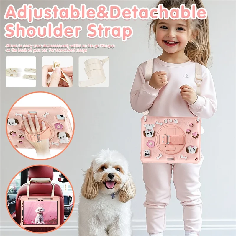 For iPad Pro 11 (2024) Case with Shoulder Strap Kickstand Cute Dog PC+Silicone+TPU Tablet Cover