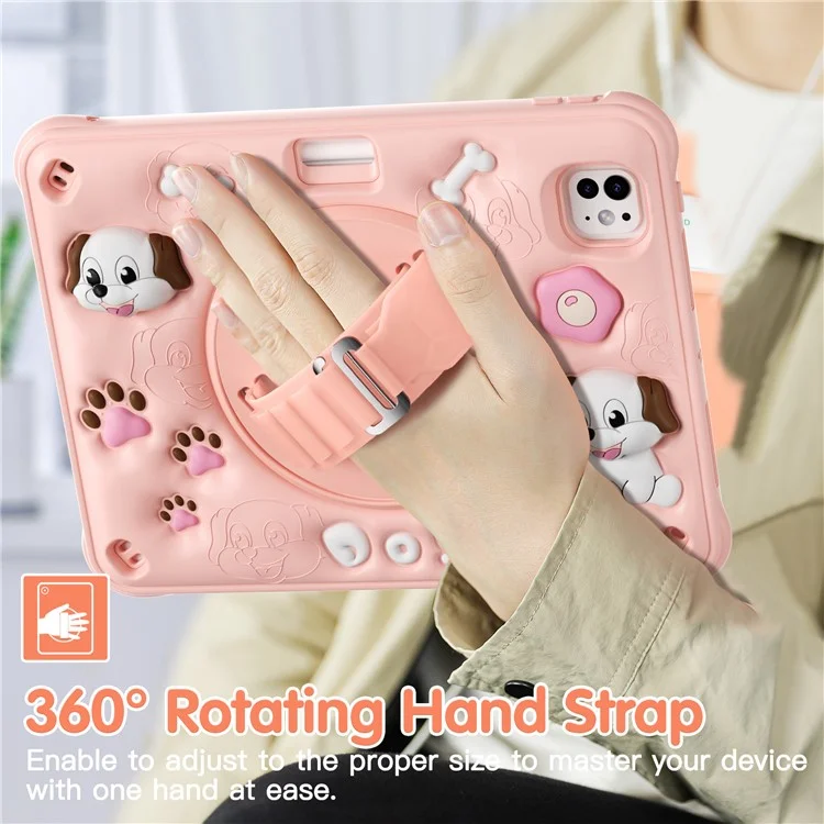 For iPad Pro 11 (2024) Case with Shoulder Strap Kickstand Cute Dog PC+Silicone+TPU Tablet Cover