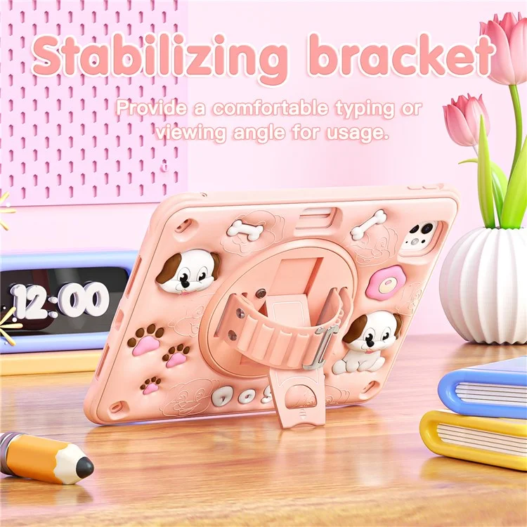 For iPad Pro 11 (2024) Case with Shoulder Strap Kickstand Cute Dog PC+Silicone+TPU Tablet Cover