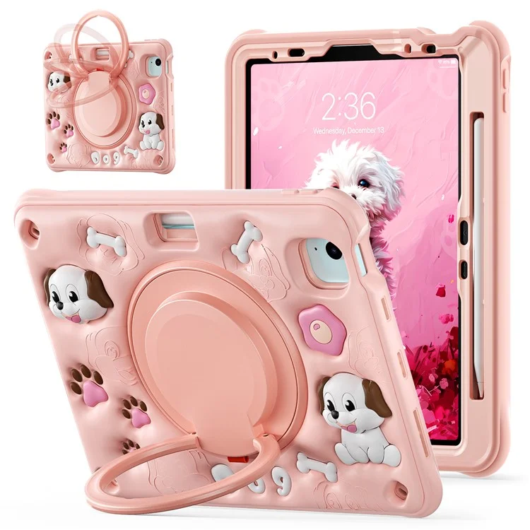 pour ipad air 11 (2024) / air (2022) / (2020) / ipad pro 11 (2022) / (2021) / (2020) / (2018) case mignon motif de chien kickstand pc + silicone + couverture de tablette tpu