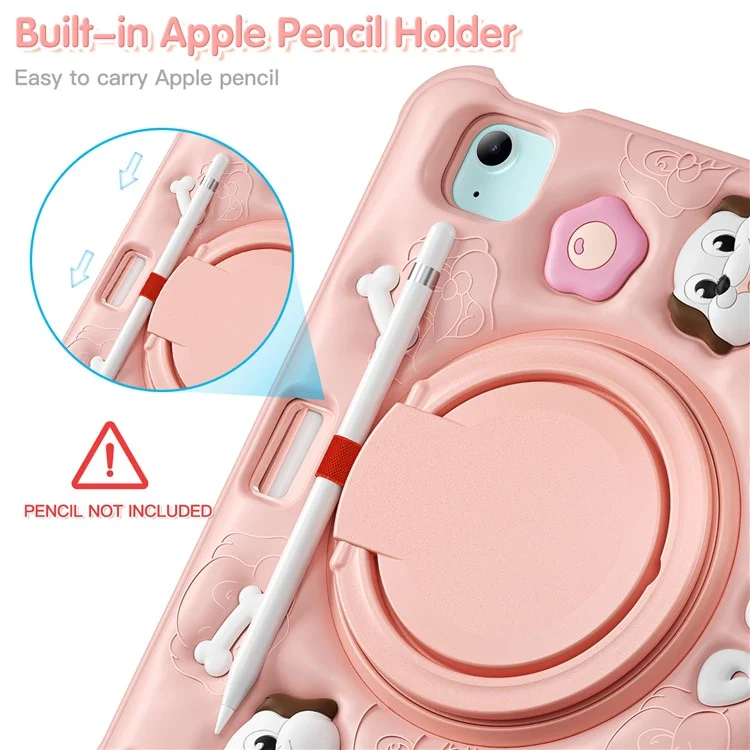 pour ipad air 11 (2024) / air (2022) / (2020) / ipad pro 11 (2022) / (2021) / (2020) / (2018) case mignon motif de chien kickstand pc + silicone + couverture de tablette tpu