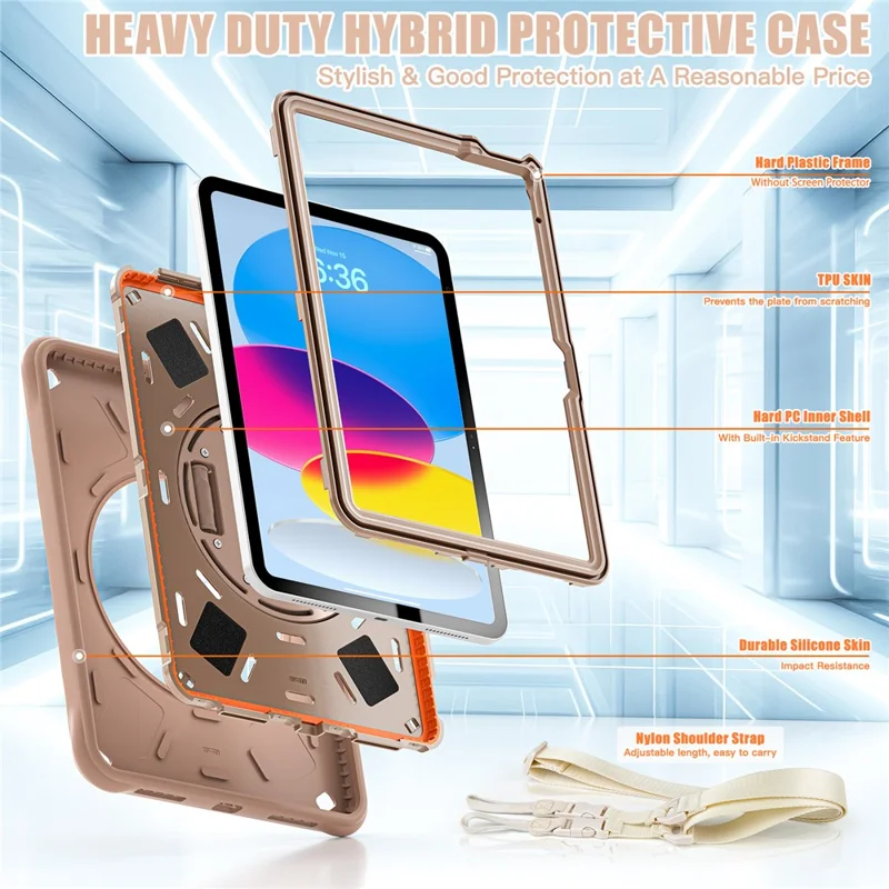 Für Ipad 10.9 (2022) Case Kickstand Handgurt Tablet Deckung Mit Schultergurt - Latte