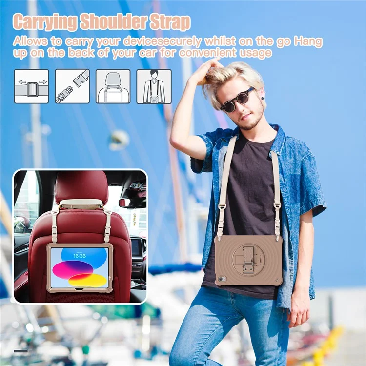 Für Ipad 10.9 (2022) Case Kickstand Handgurt Tablet Deckung Mit Schultergurt - Latte