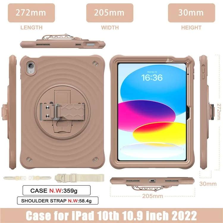 Für Ipad 10.9 (2022) Case Kickstand Handgurt Tablet Deckung Mit Schultergurt - Latte