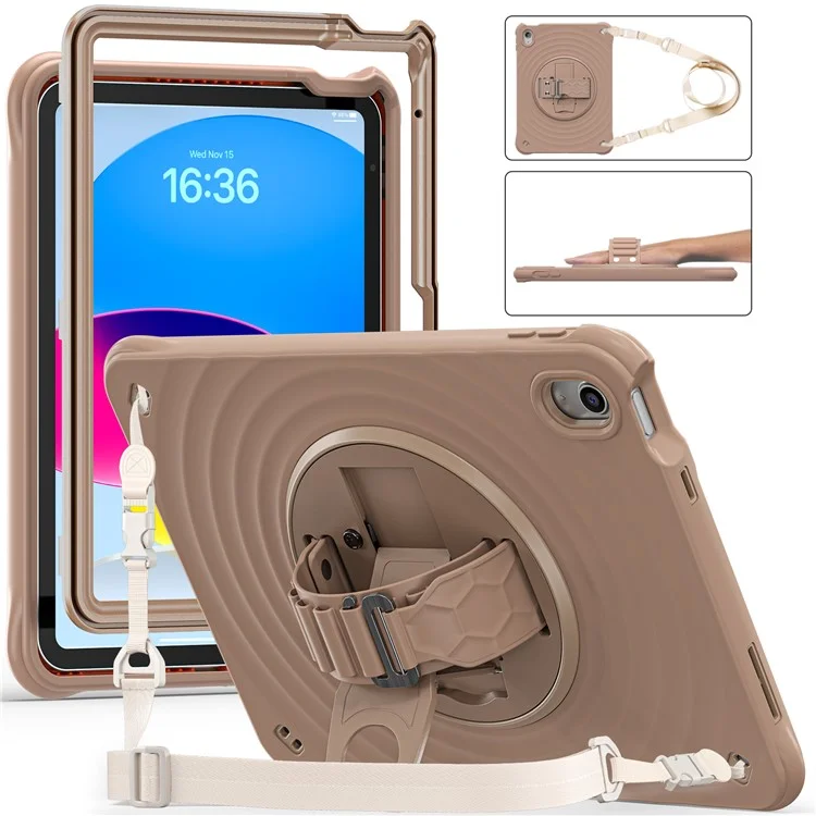 Für Ipad 10.9 (2022) Case Kickstand Handgurt Tablet Deckung Mit Schultergurt - Latte