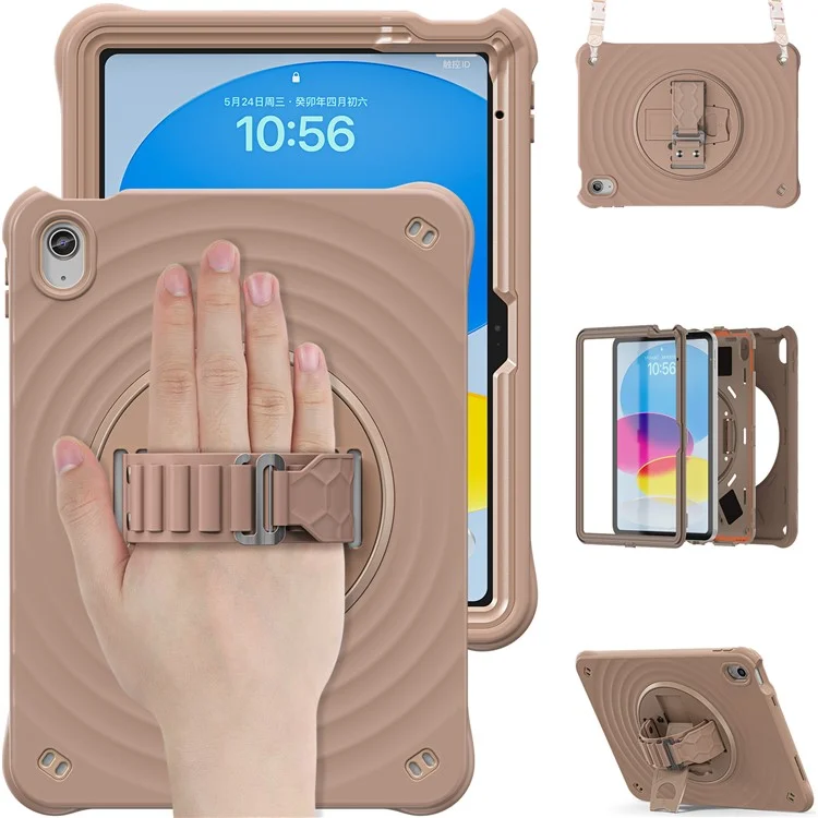 Für Ipad 10.9 (2022) Case Kickstand Handgurt Tablet Deckung Mit Schultergurt - Latte