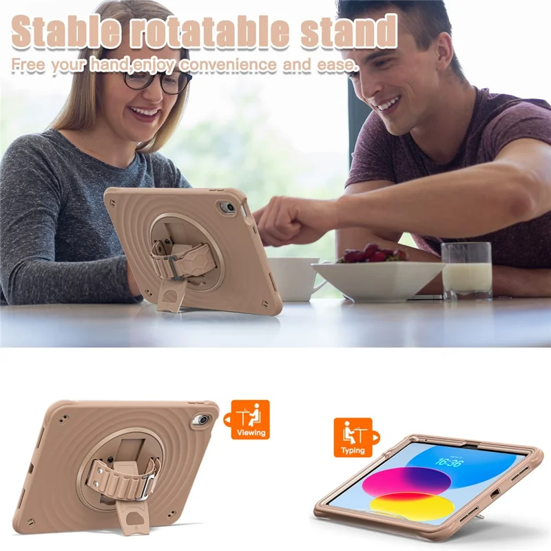 Für Ipad 10.9 (2022) Case Kickstand Handgurt Tablet Deckung Mit Schultergurt - Latte