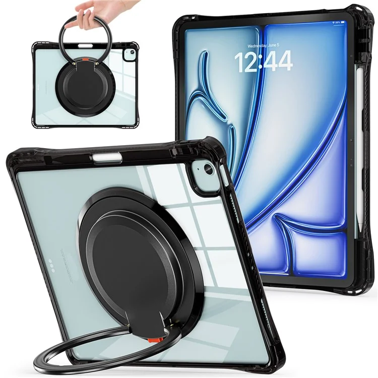 para ipad air 13 (2024) / ipad pro 12.9 (2022) /(2021) /(2020) /(2018) caso de kickstand rotary pc+tpu+cubierta de tableta acrílica - negro
