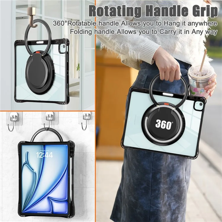 para ipad air 13 (2024) / ipad pro 12.9 (2022) /(2021) /(2020) /(2018) caso de kickstand rotary pc+tpu+cubierta de tableta acrílica - negro