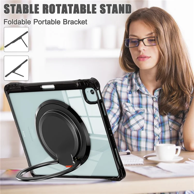 para ipad air 13 (2024) / ipad pro 12.9 (2022) /(2021) /(2020) /(2018) caso de kickstand rotary pc+tpu+cubierta de tableta acrílica - negro