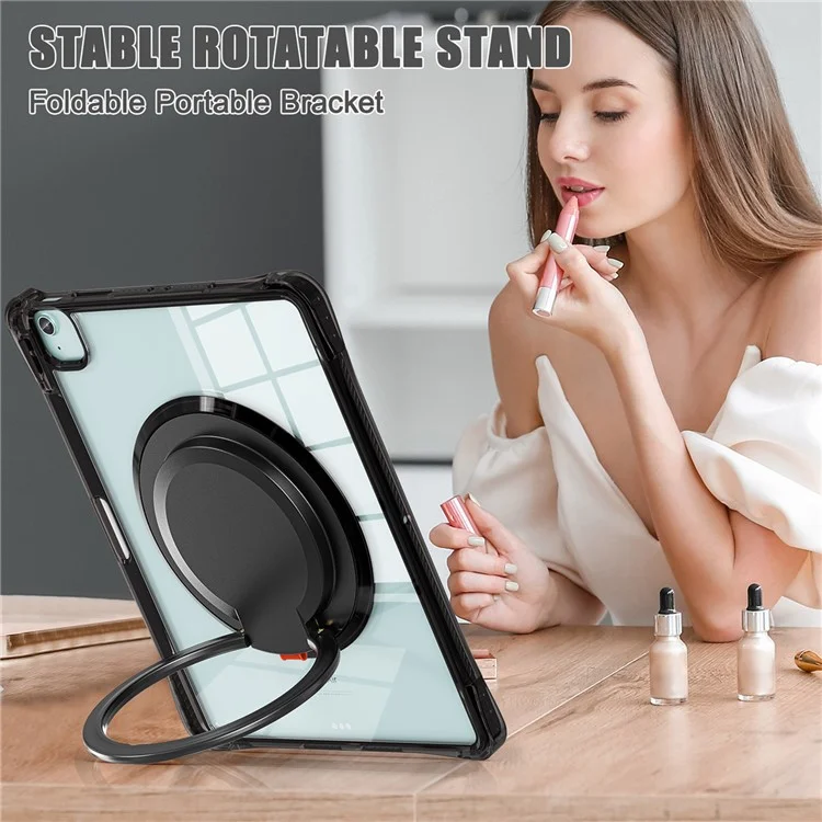 para ipad air 13 (2024) / ipad pro 12.9 (2022) /(2021) /(2020) /(2018) caso de kickstand rotary pc+tpu+cubierta de tableta acrílica - negro
