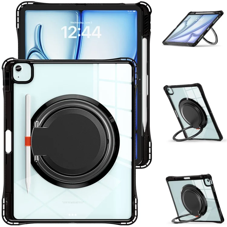 para ipad air 13 (2024) / ipad pro 12.9 (2022) /(2021) /(2020) /(2018) caso de kickstand rotary pc+tpu+cubierta de tableta acrílica - negro