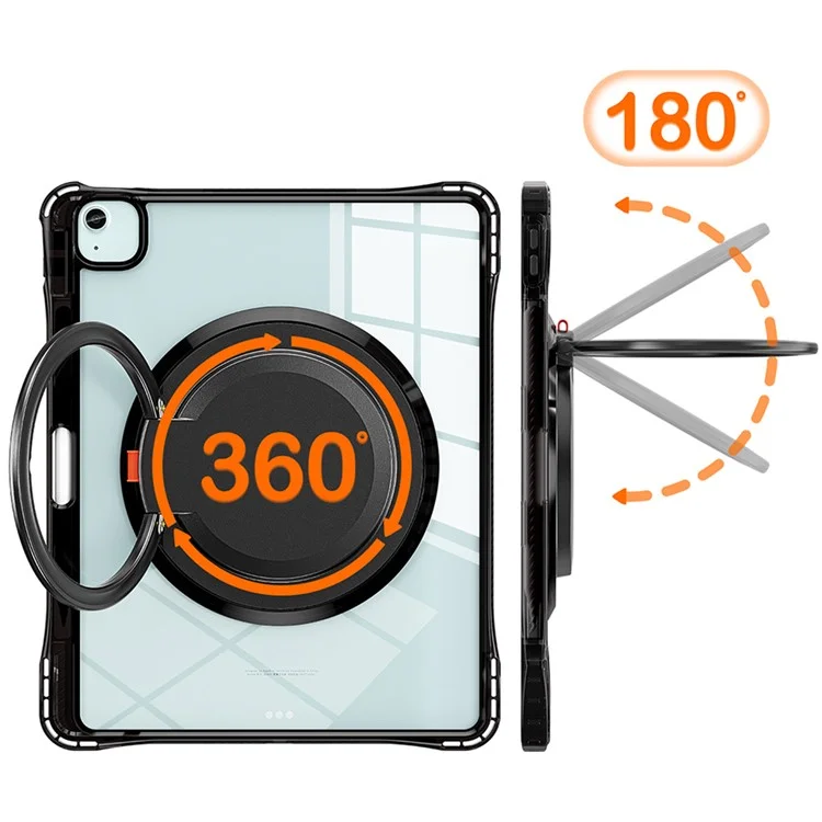 para ipad air 13 (2024) / ipad pro 12.9 (2022) /(2021) /(2020) /(2018) caso de kickstand rotary pc+tpu+cubierta de tableta acrílica - negro