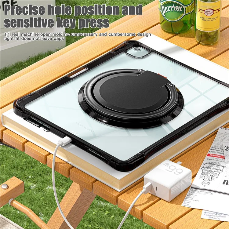 para ipad air 13 (2024) / ipad pro 12.9 (2022) /(2021) /(2020) /(2018) caso de kickstand rotary pc+tpu+cubierta de tableta acrílica - negro