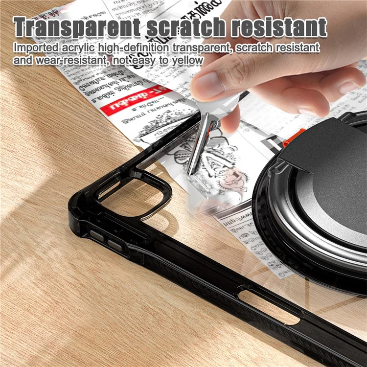 para ipad air 13 (2024) / ipad pro 12.9 (2022) /(2021) /(2020) /(2018) caso de kickstand rotary pc+tpu+cubierta de tableta acrílica - negro