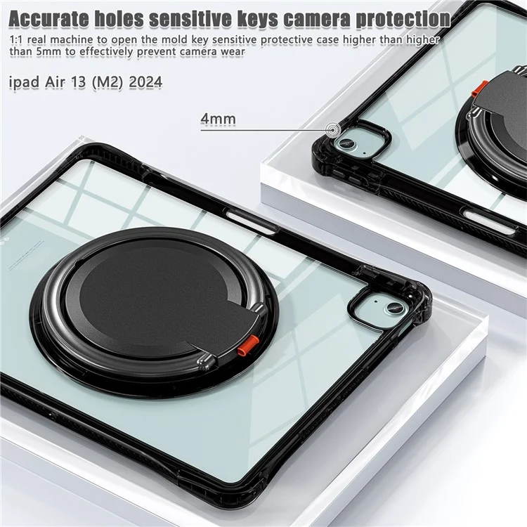 para ipad air 13 (2024) / ipad pro 12.9 (2022) /(2021) /(2020) /(2018) caso de kickstand rotary pc+tpu+cubierta de tableta acrílica - negro