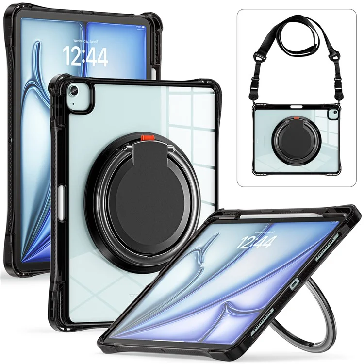 para ipad air 13 (2024) / ipad pro 12.9 (2022) /(2021) /(2020) /(2018) caso con la cubierta de la tableta de la correa de la correa del hombro+tpu+ - negro