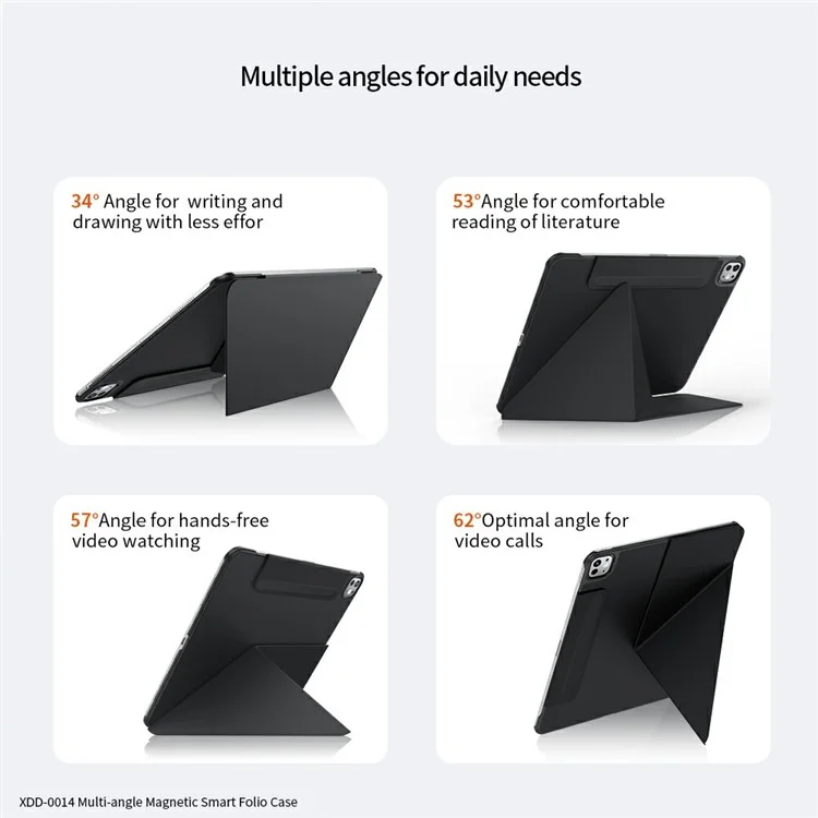 XUNDD XDD-0014 Для Ipad Pro 12.9 (2022) /(2021) /(2020) /(2018) Case pu Leather Multi-Angle Stand Smart Pablet Cover с Держателем Ручки - Черный