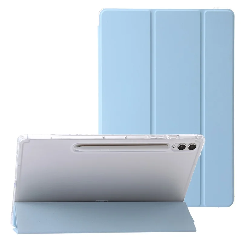 For Samsung Galaxy Tab S10+ Case Tri-Fold Stand Leather+TPU+Acrylic Clear Back Tablet Cover - Baby Blue