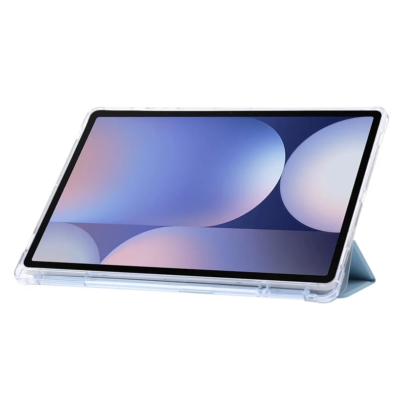 For Samsung Galaxy Tab S10+ Case Tri-Fold Stand Leather+TPU+Acrylic Clear Back Tablet Cover - Baby Blue