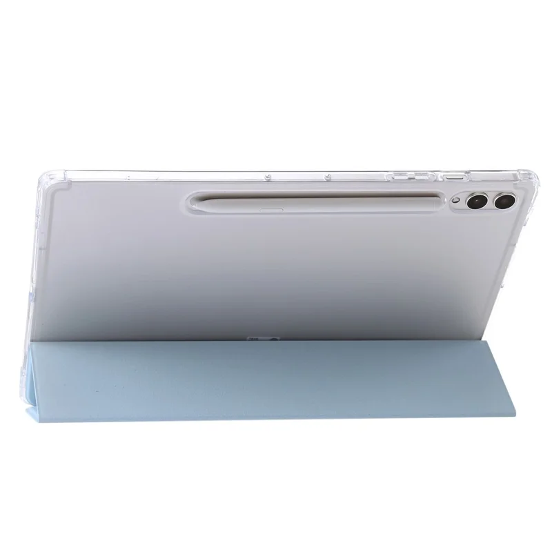 For Samsung Galaxy Tab S10+ Case Tri-Fold Stand Leather+TPU+Acrylic Clear Back Tablet Cover - Baby Blue