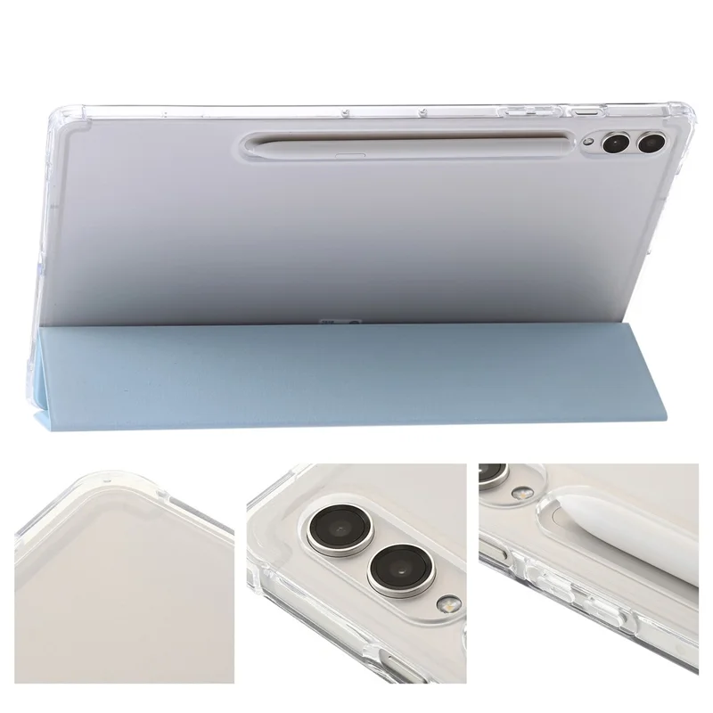 For Samsung Galaxy Tab S10+ Case Tri-Fold Stand Leather+TPU+Acrylic Clear Back Tablet Cover - Baby Blue