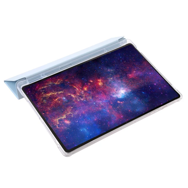 For Samsung Galaxy Tab S10+ Case Tri-Fold Stand Leather+TPU+Acrylic Clear Back Tablet Cover - Baby Blue