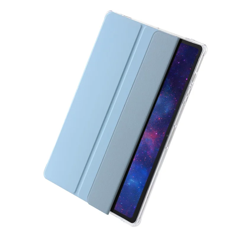 For Samsung Galaxy Tab S10+ Case Tri-Fold Stand Leather+TPU+Acrylic Clear Back Tablet Cover - Baby Blue