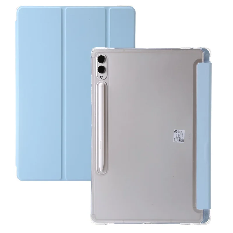 For Samsung Galaxy Tab S10+ Case Tri-Fold Stand Leather+TPU+Acrylic Clear Back Tablet Cover - Baby Blue