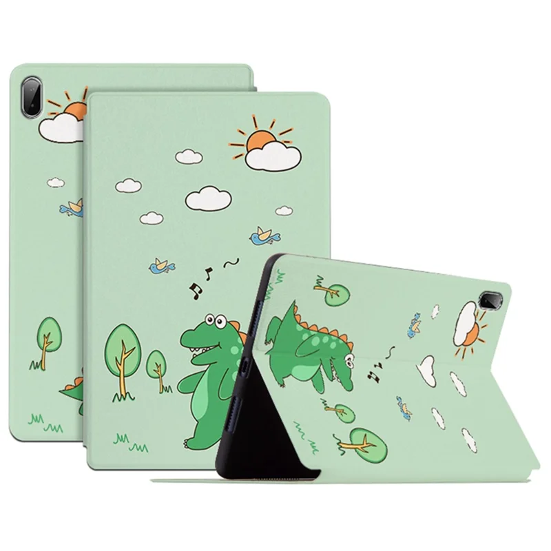 For Lenovo Pad Plus / Lenovo Tab P11 TB-J606F / Tab P11 5G Auto Wake / Sleep Case with Stand Cartoon Pattern Printed PU Leather Cover Protective Tablet Case - Walking Dinosaur