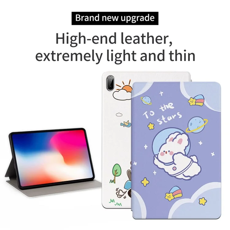 For Lenovo Pad Plus / Lenovo Tab P11 TB-J606F / Tab P11 5G Auto Wake / Sleep Case with Stand Cartoon Pattern Printed PU Leather Cover Protective Tablet Case - Space Rabbit