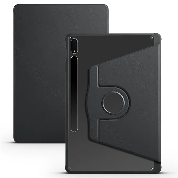 For Samsung Galaxy Tab S10+ Case 360 Degree Rotating Stand PU Leather+Acrylic Tablet Cover - Black