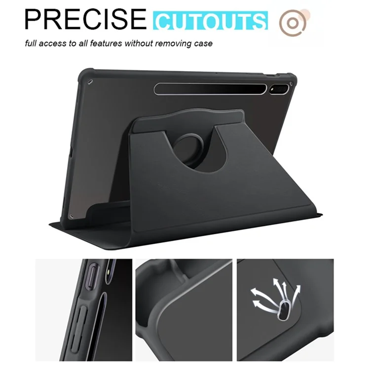 For Samsung Galaxy Tab S10+ Case 360 Degree Rotating Stand PU Leather+Acrylic Tablet Cover - Black